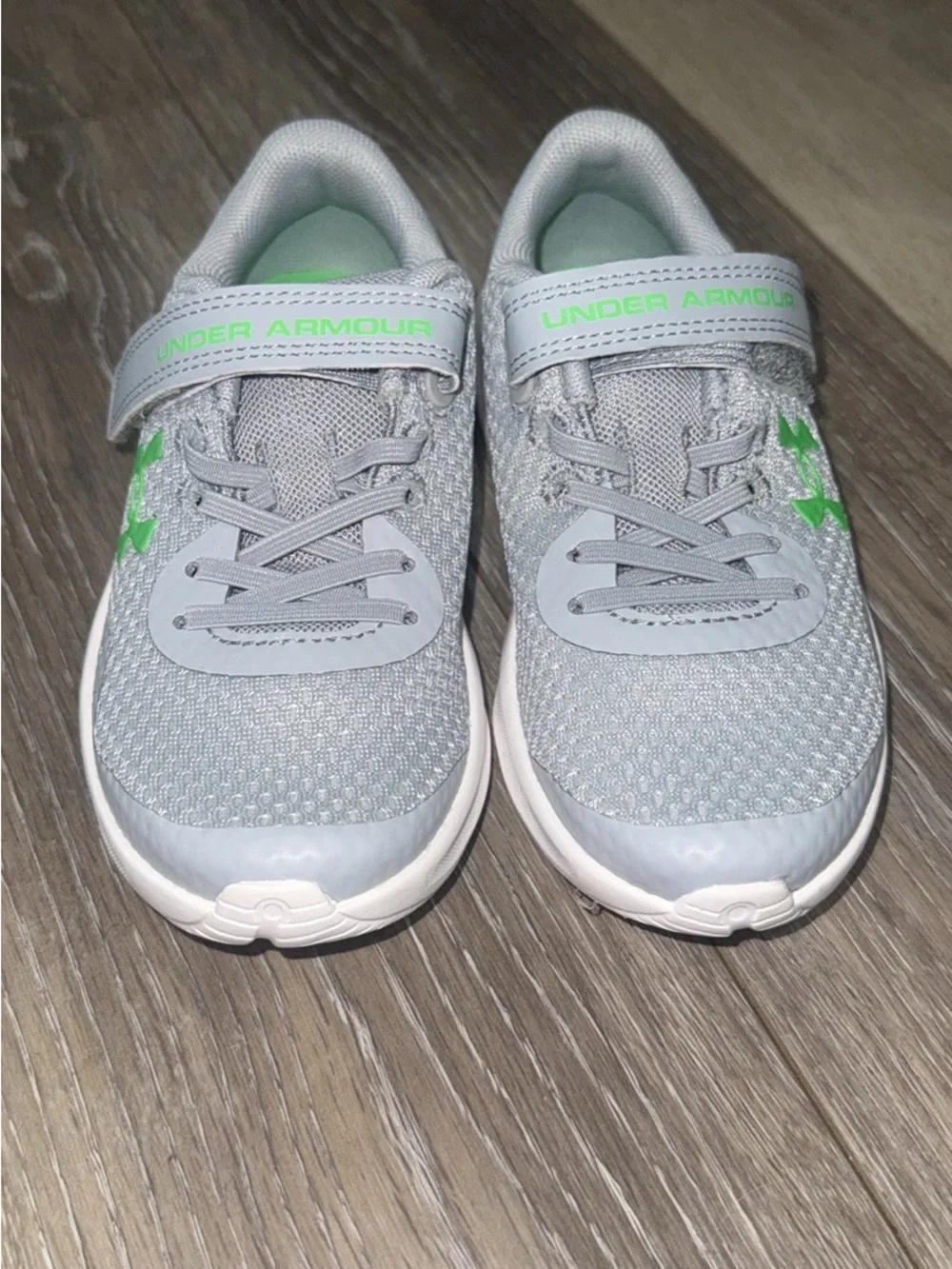 Under Armour Kids Light Gray Sneakers with Neon Green Accents